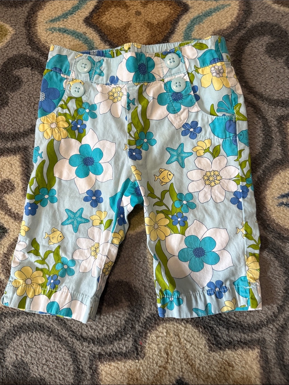 Gymboree Girls Light Blue Floral & Sea Print Pull-On Shorts
